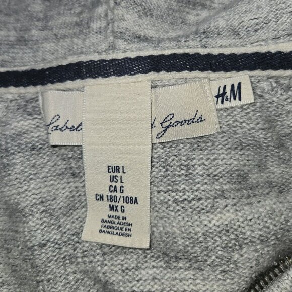 L.O.G.G. by H&M Grey White Denim Color Knit Womens 1/4 Zip Hoodie Kangaroo Large - Picture 4 of 8